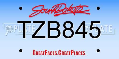 TZB845 South Dakota License Plate