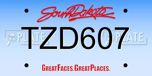 TZD607 South Dakota License Plate
