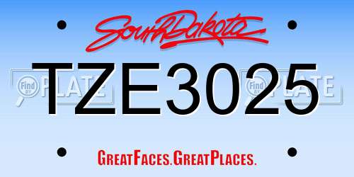 TZE3025 South Dakota License Plate