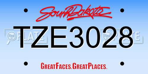 TZE3028 South Dakota License Plate
