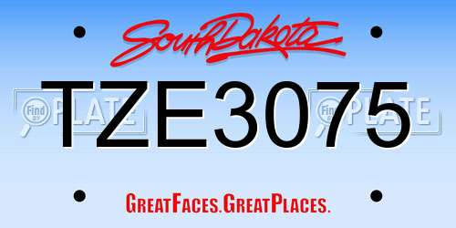 TZE3075 South Dakota License Plate