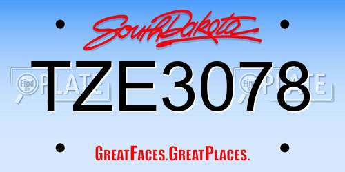 TZE3078 South Dakota License Plate