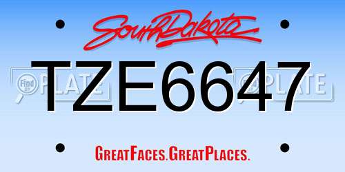 TZE6647 South Dakota License Plate