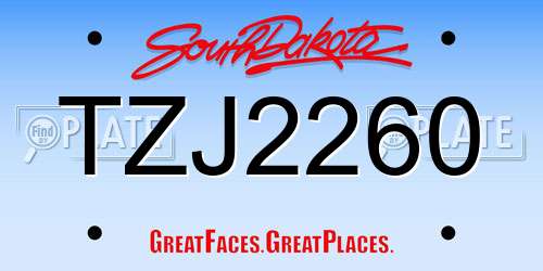 TZJ2260 South Dakota License Plate