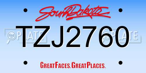 TZJ2760 South Dakota License Plate