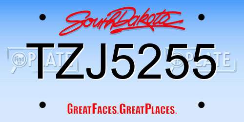 TZJ5255 South Dakota License Plate