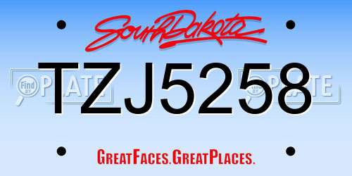 TZJ5258 South Dakota License Plate