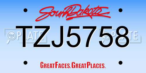 TZJ5758 South Dakota License Plate