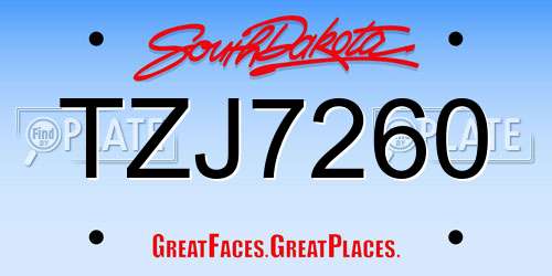 TZJ7260 South Dakota License Plate
