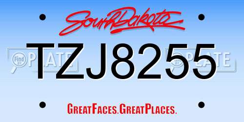 TZJ8255 South Dakota License Plate