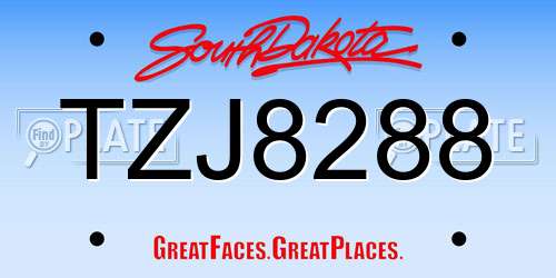 TZJ8288 South Dakota License Plate
