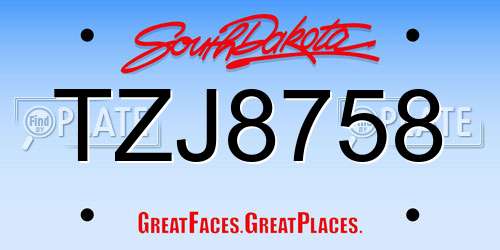 TZJ8758 South Dakota License Plate