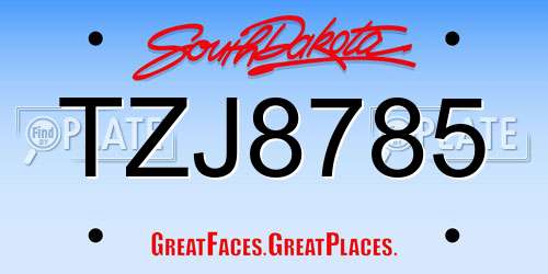 TZJ8785 South Dakota License Plate