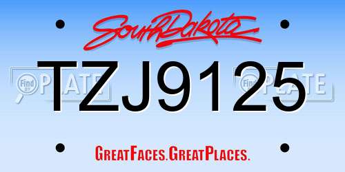 TZJ9125 South Dakota License Plate