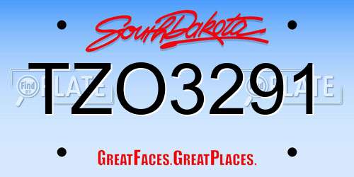 TZO3291 South Dakota License Plate