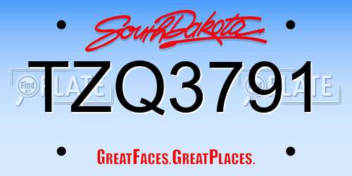 TZQ3791 South Dakota License Plate