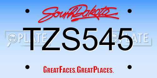 TZS545 South Dakota License Plate