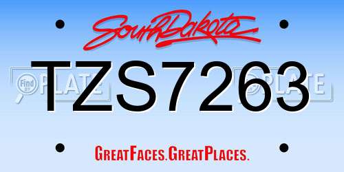 TZS7263 South Dakota License Plate