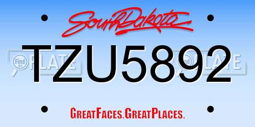 TZU5892 South Dakota License Plate