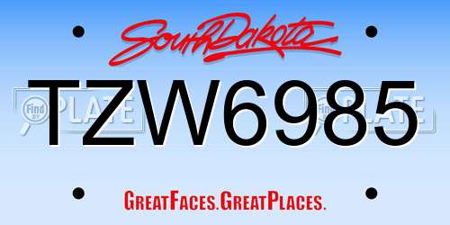 TZW6985 South Dakota License Plate