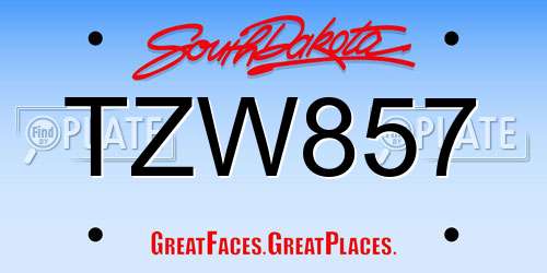 TZW857 South Dakota License Plate
