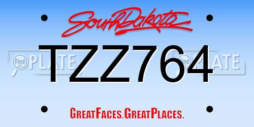 TZZ764 South Dakota License Plate