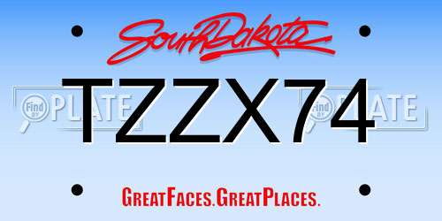 TZZX74 South Dakota License Plate