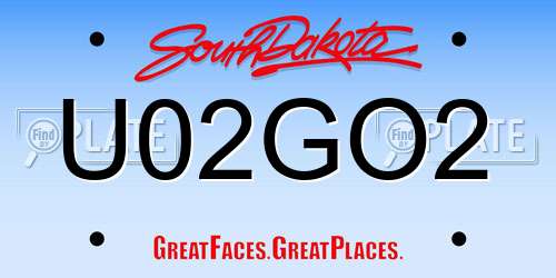 U02GO2 South Dakota License Plate