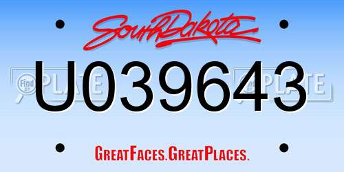 U039643 South Dakota License Plate