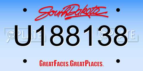 U188138 South Dakota License Plate