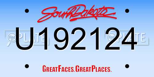 U192124 South Dakota License Plate
