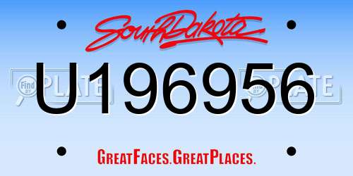 U196956 South Dakota License Plate
