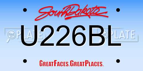 U226BL South Dakota License Plate
