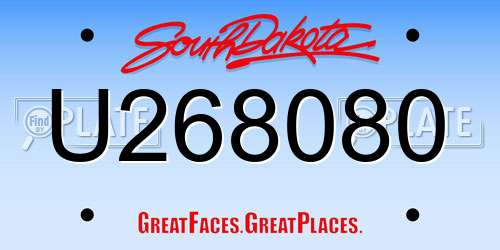 U268080 South Dakota License Plate