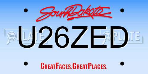 U26ZED South Dakota License Plate