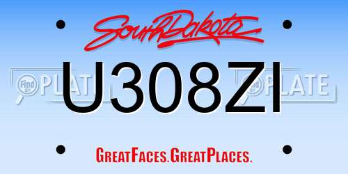 U308ZI South Dakota License Plate