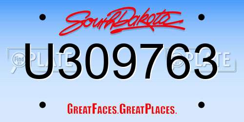 U309763 South Dakota License Plate