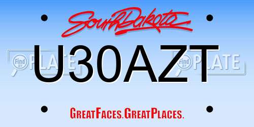 U30AZT South Dakota License Plate