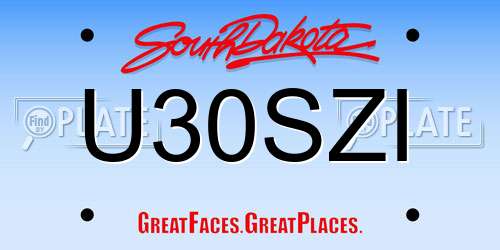 U30SZI South Dakota License Plate
