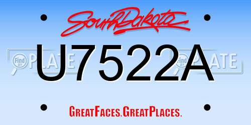 U7522A South Dakota License Plate