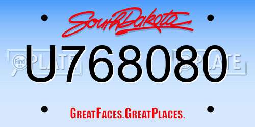 U768080 South Dakota License Plate