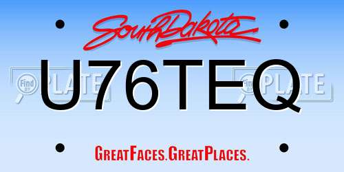 U76TEQ South Dakota License Plate