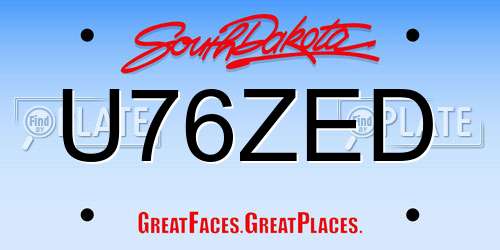 U76ZED South Dakota License Plate