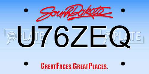U76ZEQ South Dakota License Plate