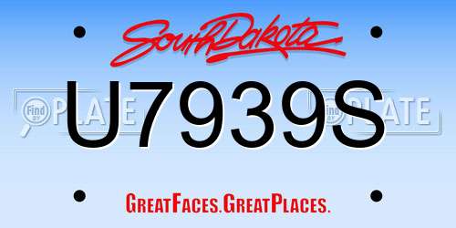 U7939S South Dakota License Plate