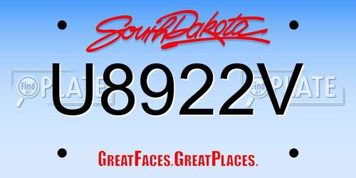 U8922V South Dakota License Plate