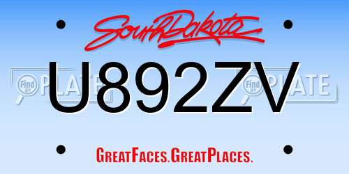 U892ZV South Dakota License Plate