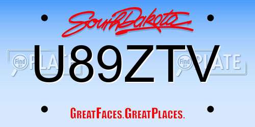 U89ZTV South Dakota License Plate