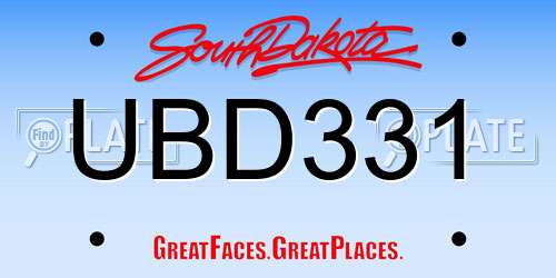 UBD331 South Dakota License Plate