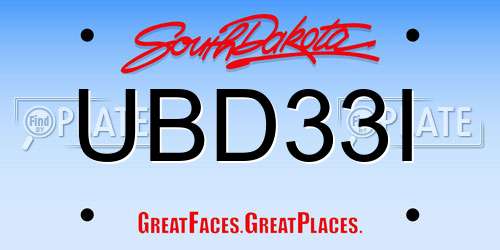 UBD33I South Dakota License Plate